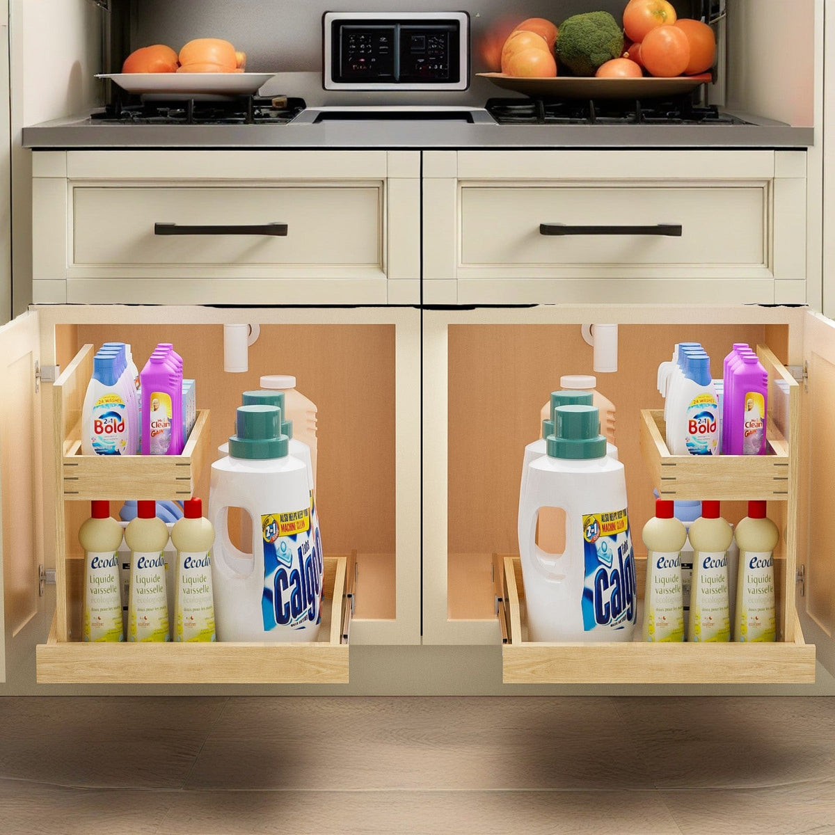 Two-Tier Wood Under-Sink Organizer, Left-Side