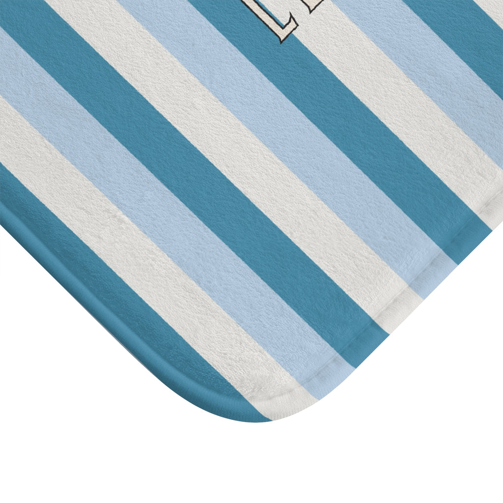 Tri-Color Azure Striped 'Le Bain' Bath Mat – French Coastal Bathroom Rug