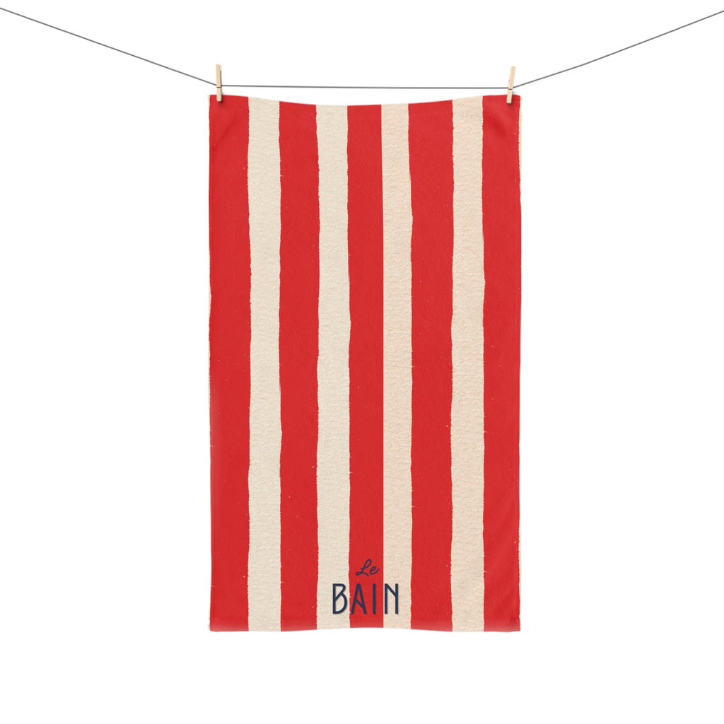 Le Bain Red Striped Hand Towel — French Red & Cream Bathroom Decor