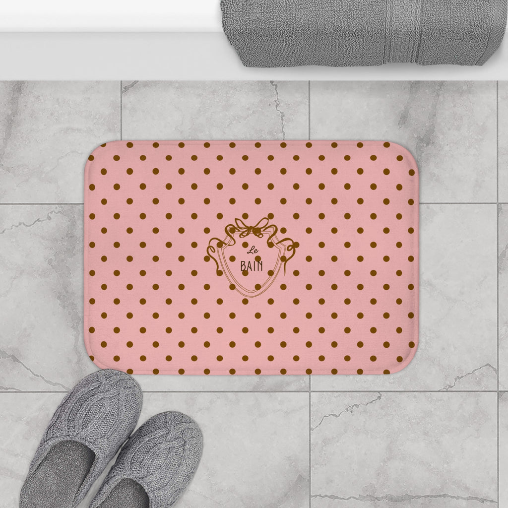 Polka Dot "Le Bain" Bath Mat — Pink & Brown Bathroom Rug