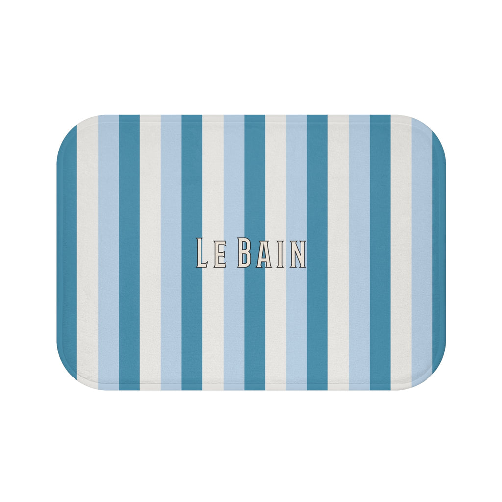 Tri-Color Azure Striped 'Le Bain' Bath Mat – French Coastal Bathroom Rug