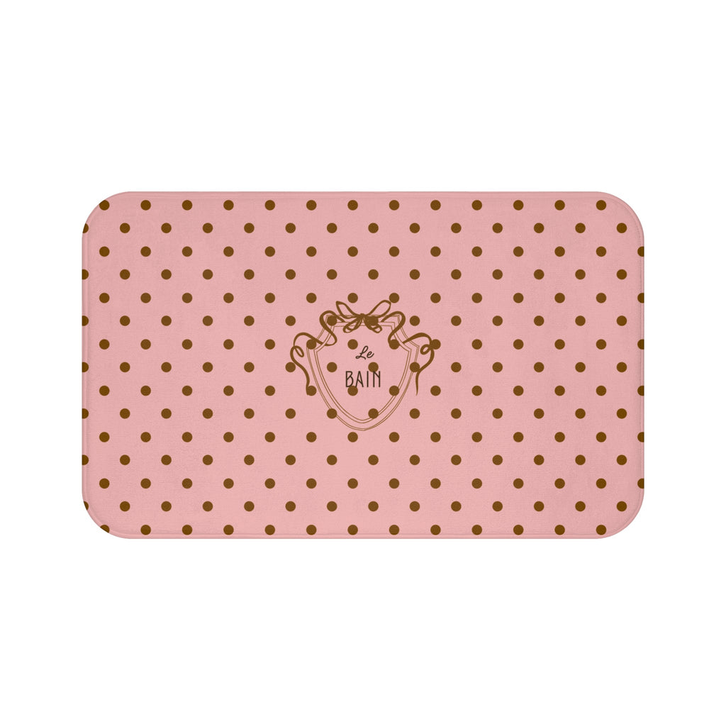 Polka Dot "Le Bain" Bath Mat — Pink & Brown Bathroom Rug