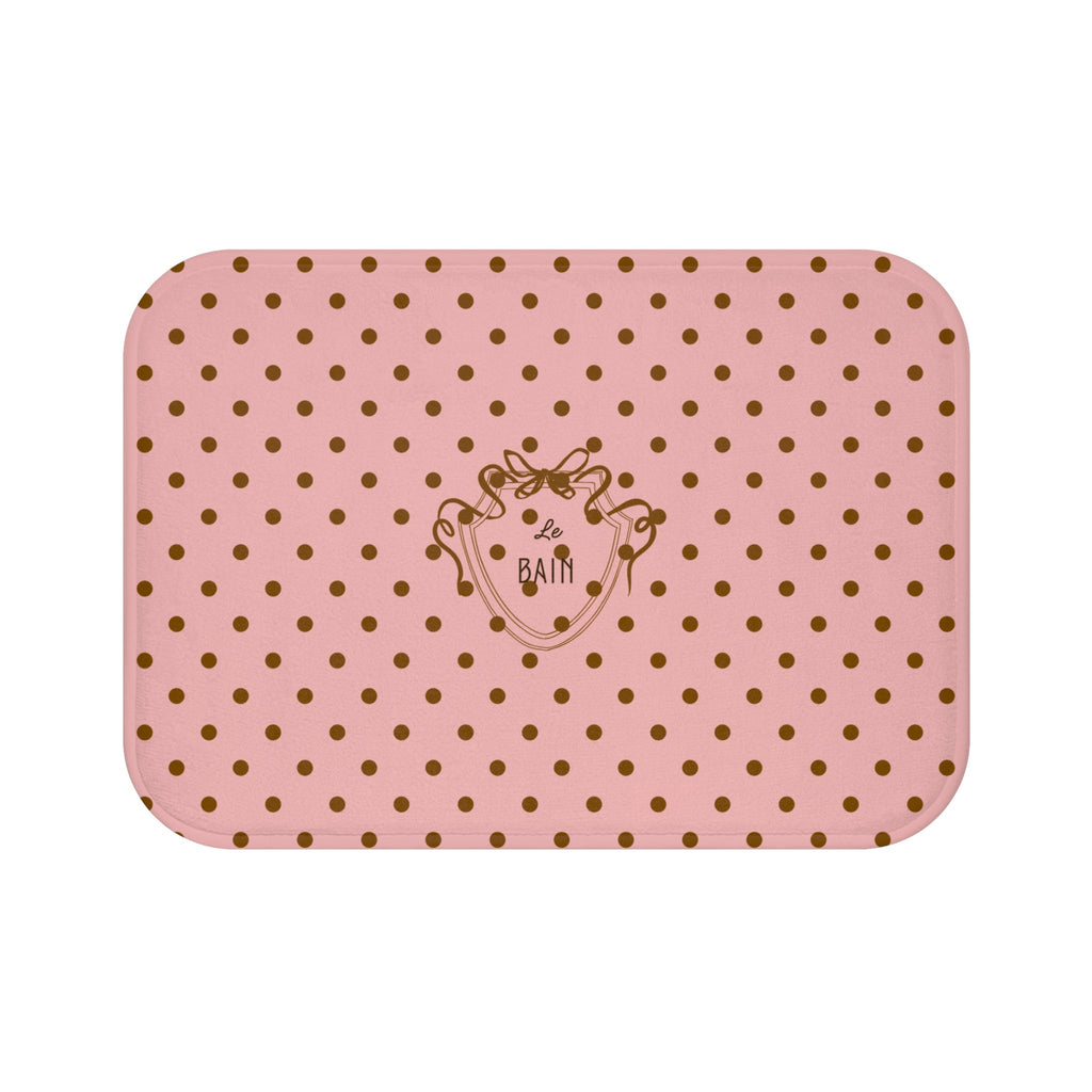 Polka Dot "Le Bain" Bath Mat — Pink & Brown Bathroom Rug