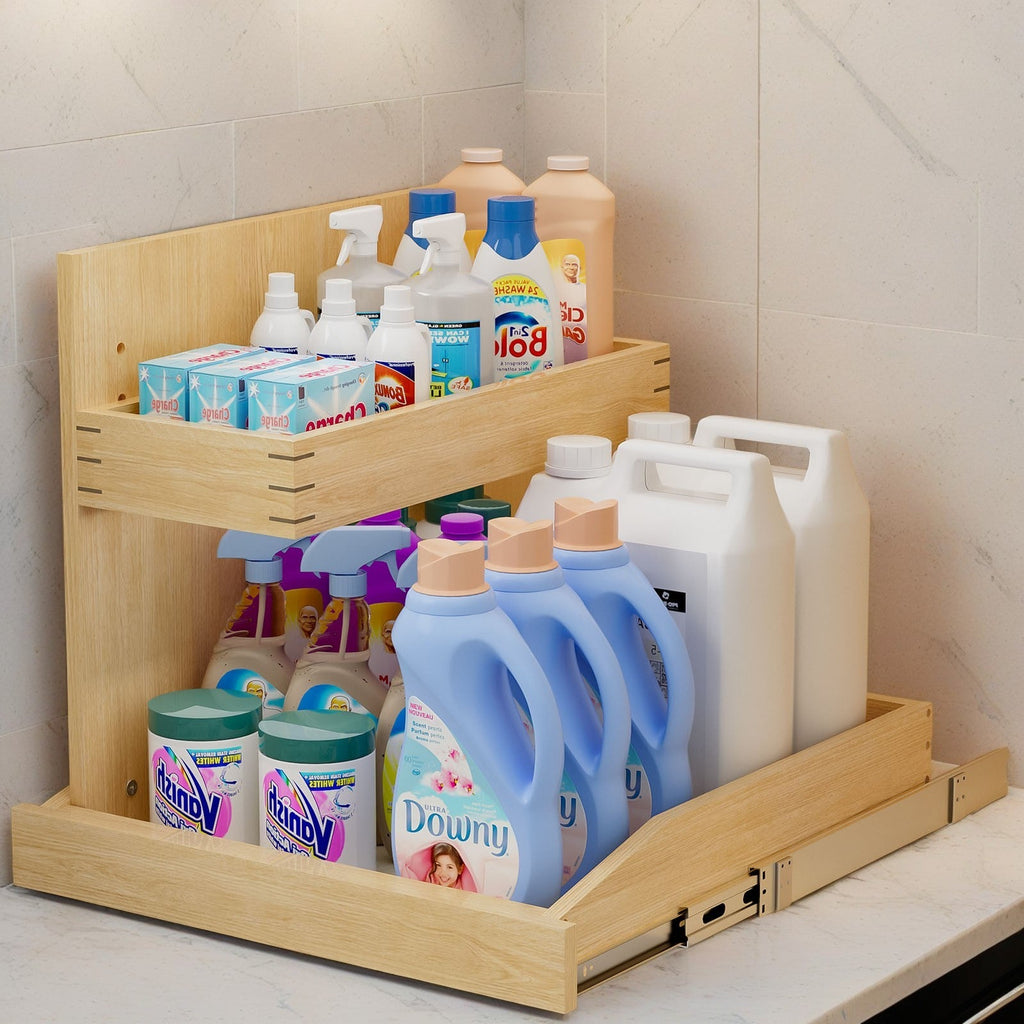 Two-Tier Wood Under-Sink Organizer, Left-Side