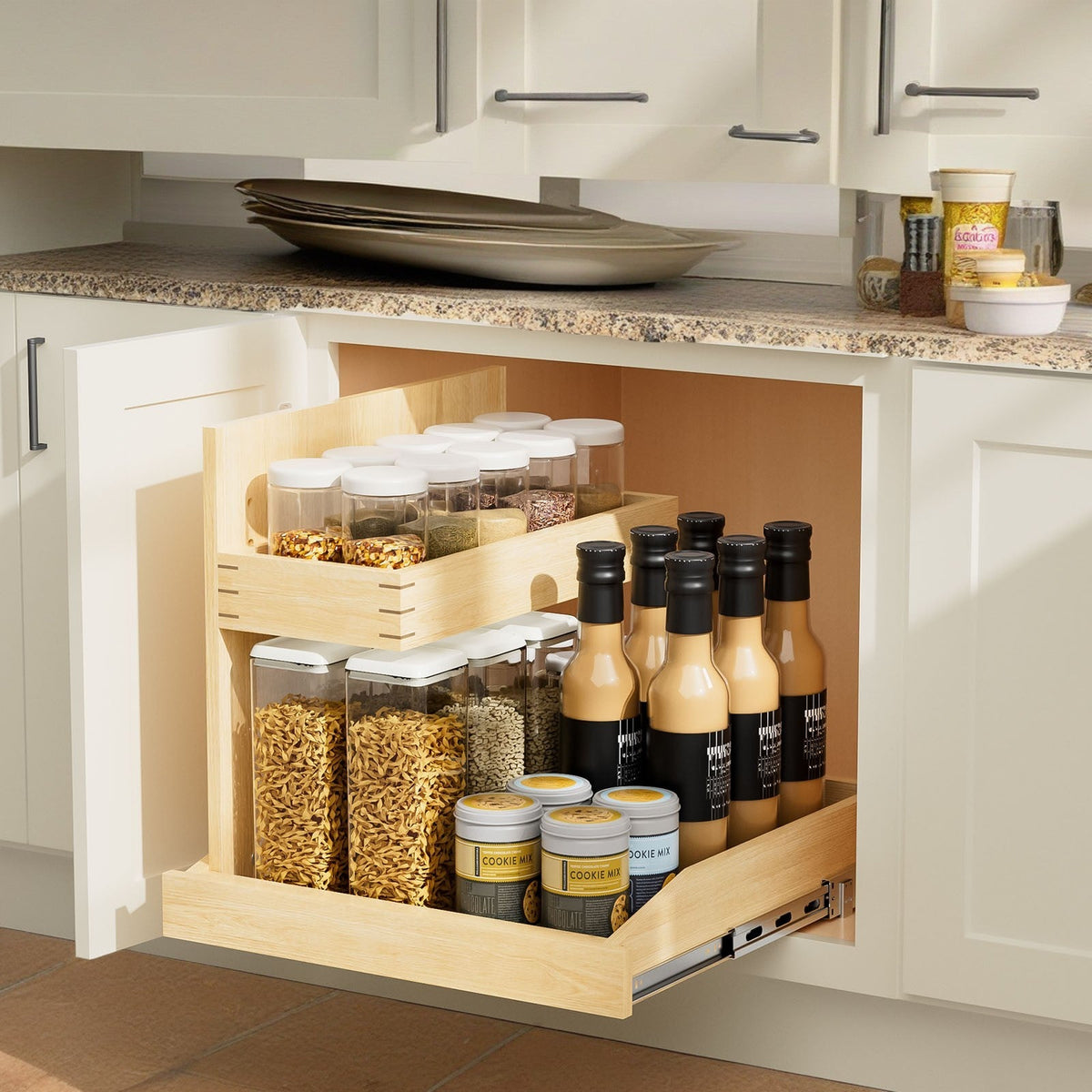 Two-Tier Wood Under-Sink Organizer, Left-Side