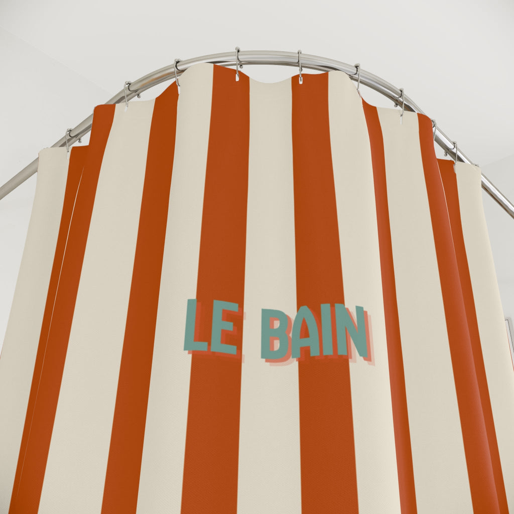Striped 'Le Bain' Shower Curtain – Terracotta & Cream Bathroom Decor