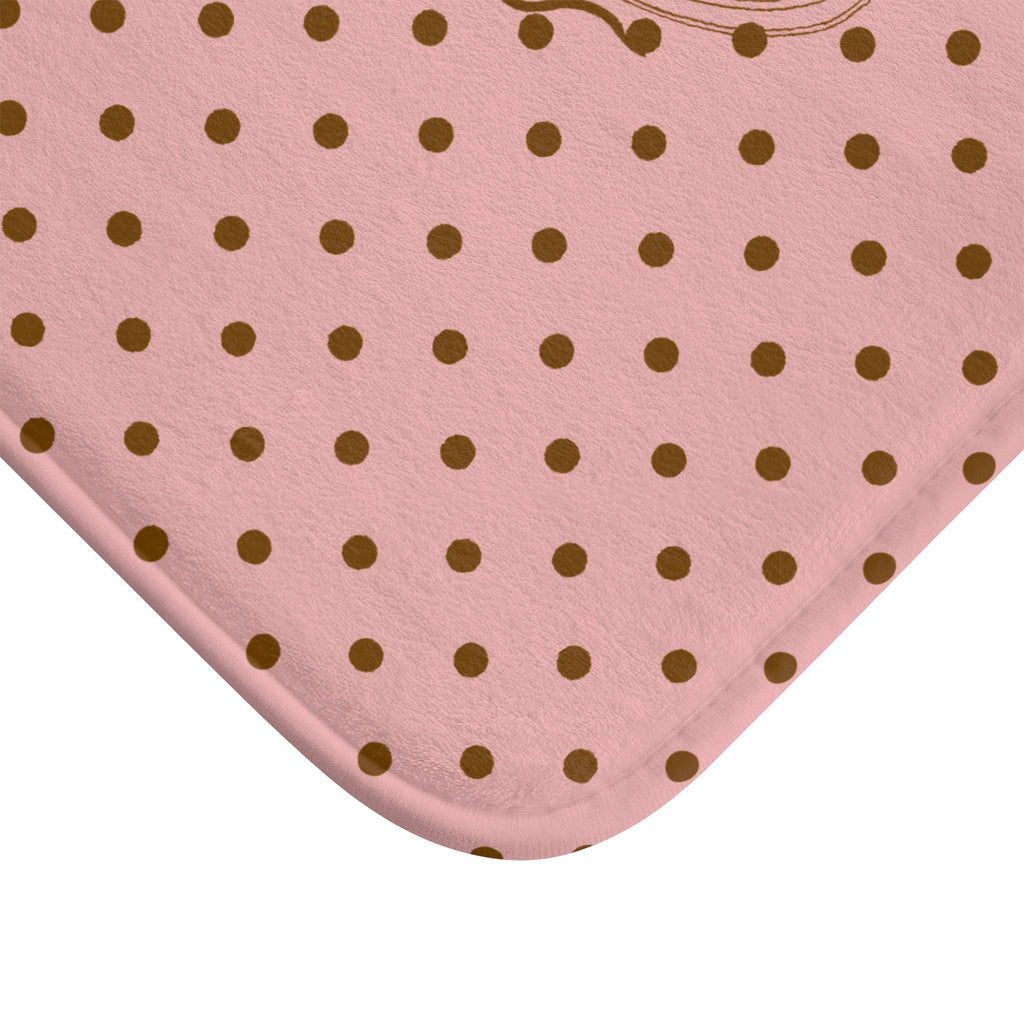Polka Dot "Le Bain" Bath Mat — Pink & Brown Bathroom Rug