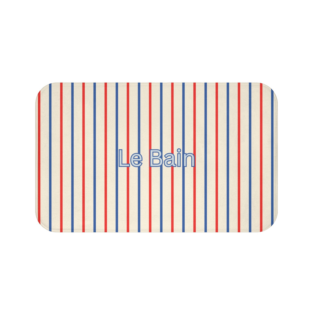 Le Bain Tricolor Striped Bath Mat, CREAM — French-Inspired Red & Blue Bathroom Rug