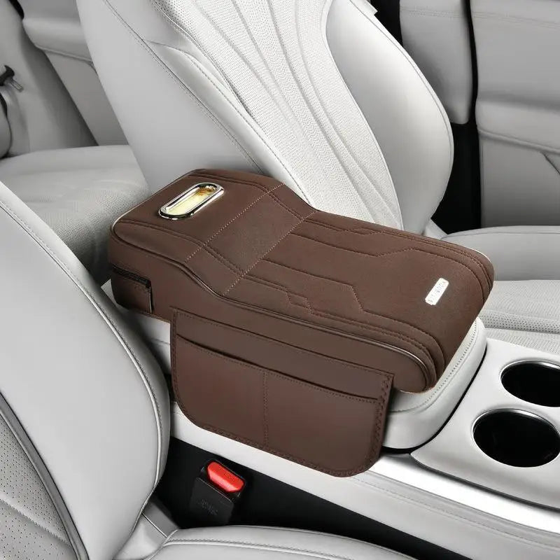 Car Armrest Cushion with Tissue Box & Storage Pocket