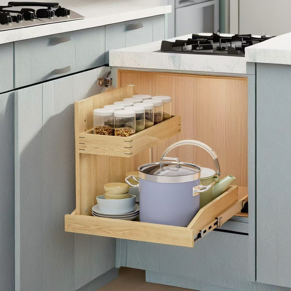 Two-Tier Wood Under-Sink Organizer, Left-Side